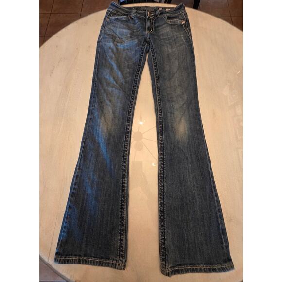 Miss Me Women's Boot Denim Jeans Cross Embellished Y2K Grunge SZ 29 Flap Pockets - Picture 2 of 10